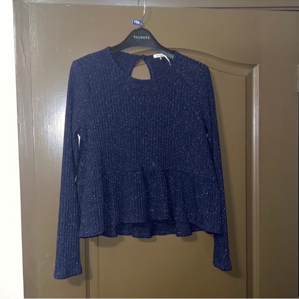 Kimichi blue iridescent blue peplum bottom sweater